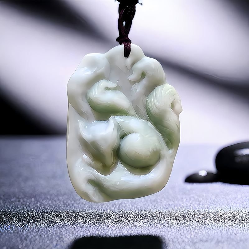 Men'S Accessories Designer - Natural Real Jade Fox Pendant Necklace
